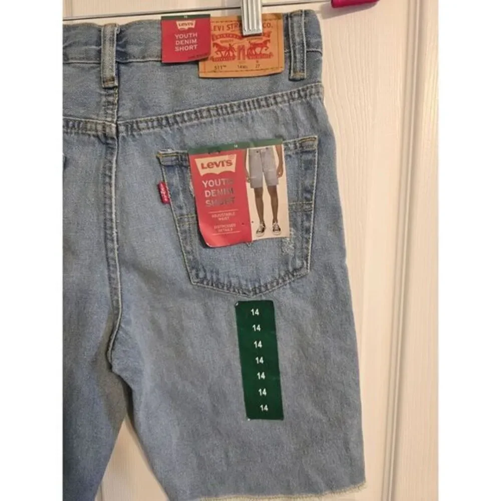 Levi Strauss Youth Boy's Adjustable Waist Distressed Denim Shorts‎ Medium Wash